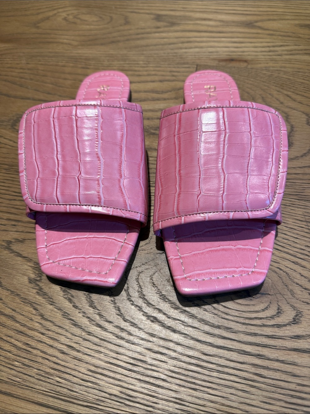 Raye Pink Faux Reptile Slip On Sandal